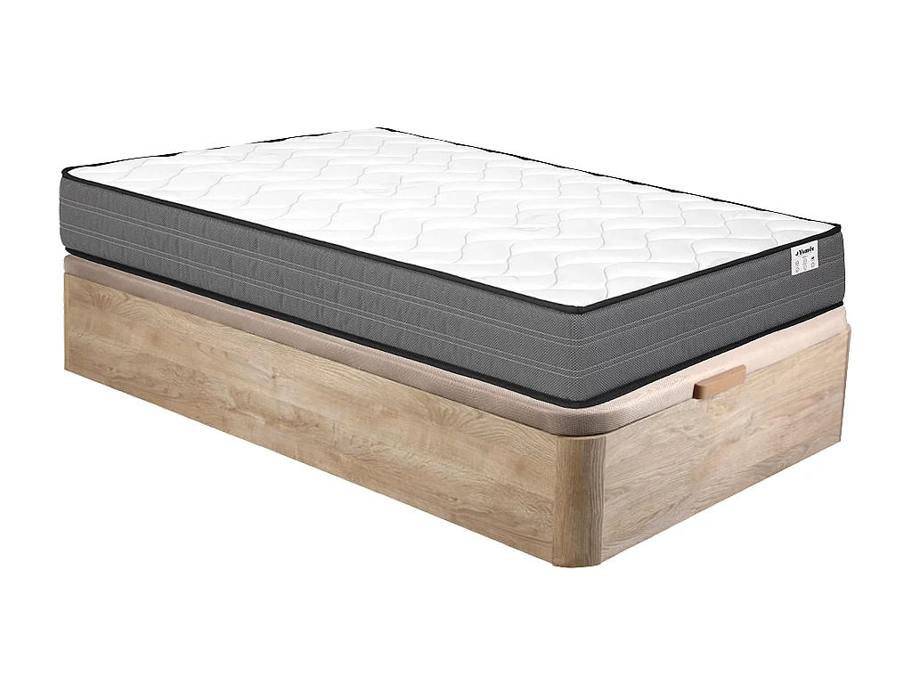 Set 90 x 190 cm bedbodem met opbergruimte, licht naturel + matras met pocketveren van 20 cm dik - AMBRACIE van YSMÉE