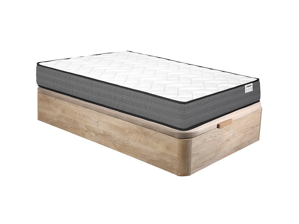 Ensemble 90 x 190 cm sommier coffre naturel clair + matelas ressorts ensachés ép.20cm - AMBRACIE de YSMÉE