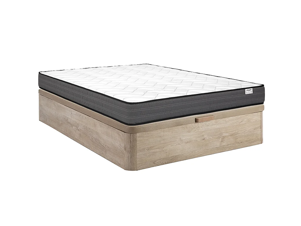 Ensemble 140 x 190 cm sommier coffre naturel clair + matelas ressorts ensachés ép.20cm - AMBRACIE de YSMÉE