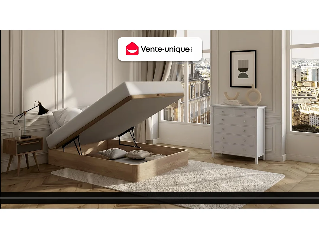 Sett 140 x 190 cm sengekassortebrunt + ensachés naturelle clair + matelas 20 cm - AMBRACIE de YSMÉE