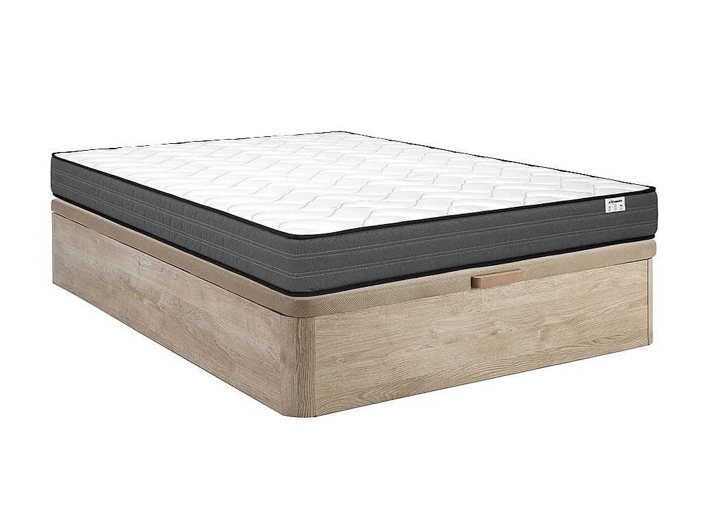 Set 140 x 190 cm bedbodem met opbergruimte, licht naturel + matras met pocketveren van 20 cm dik - AMBRACIE van YSMÉE