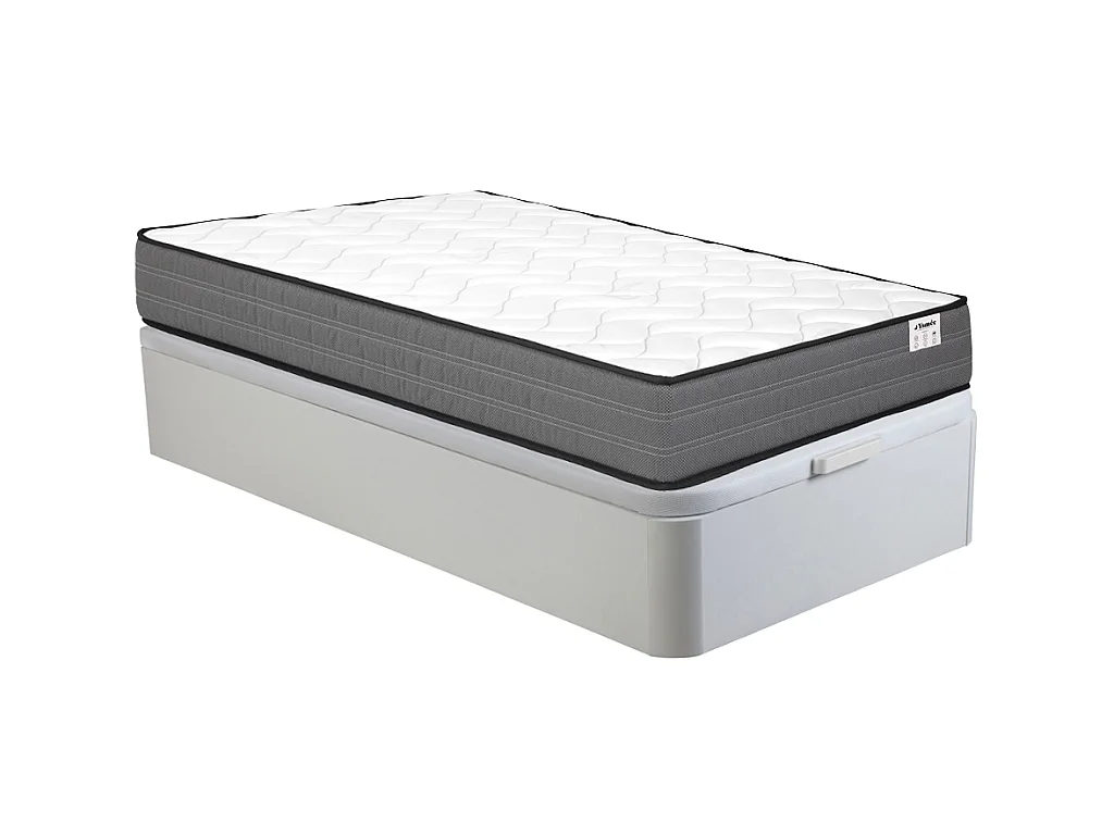 Ensemble 90 x 190 cm sommier coffre blanc + matelas ressorts ensachés ép.20cm - AMBRACIE de YSMÉE