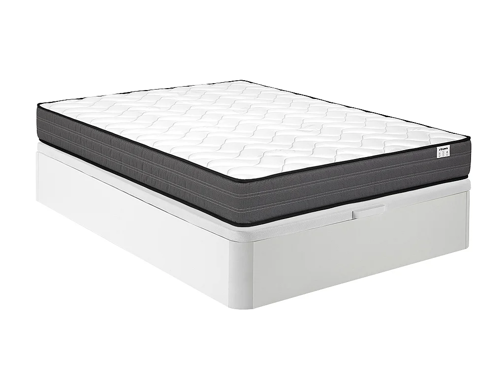 Ensemble 140 x 190 cm sommier coffre blanc + matelas ressorts ensachés ép.20cm - AMBRACIE de YSMÉE