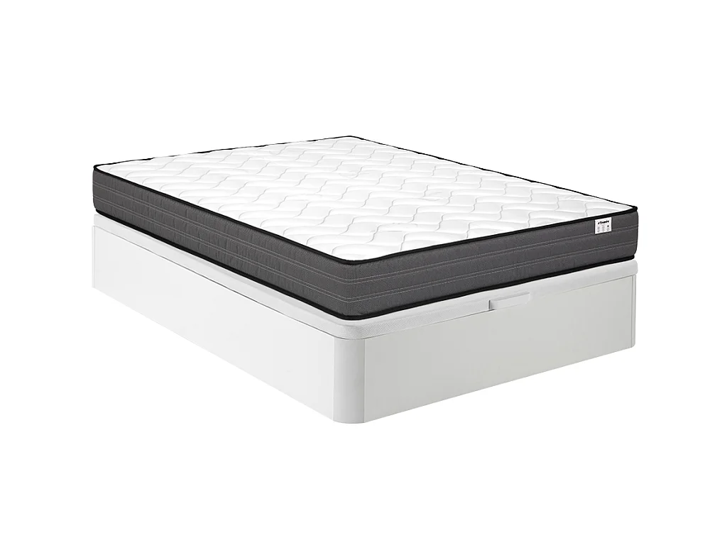 Ensemble 140 x 190 cm sommier coffre blanc + matelas ressorts ensachés ép.20cm - AMBRACIE de YSMÉE