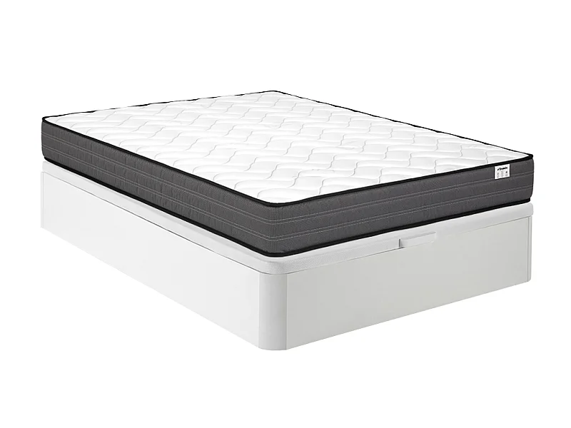 Ensemble 160 x 200 cm sommier coffre blanc + matelas ressorts ensachés ép.20cm - AMBRACIE de YSMÉE