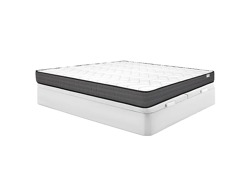 Ensemble 180 x 200 cm sommier coffre blanc + matelas ressorts ensachés ép.20cm - AMBRACIE de YSMÉE