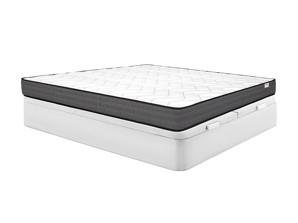Ensemble 180 x 200 cm sommier coffre blanc + matelas ressorts ensachés ép.20cm - AMBRACIE de YSMÉE