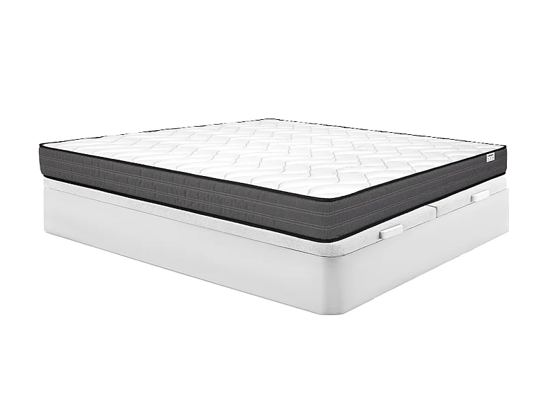 Ensemble 180 x 200 cm sommier coffre blanc + matelas ressorts ensachés ép.20cm - AMBRACIE de YSMÉE