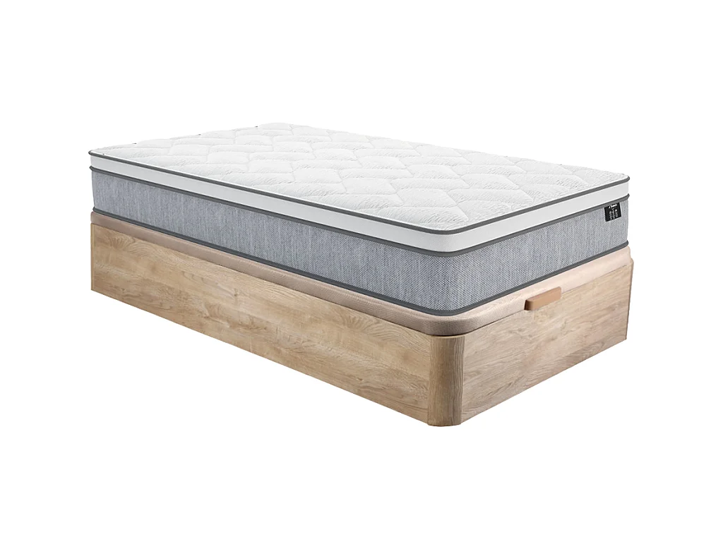 Ensemble 90 x 190 cm sommier coffre naturel clair + matelas ressorts ensachés ép.22cm - SERENITE de YSMÉE