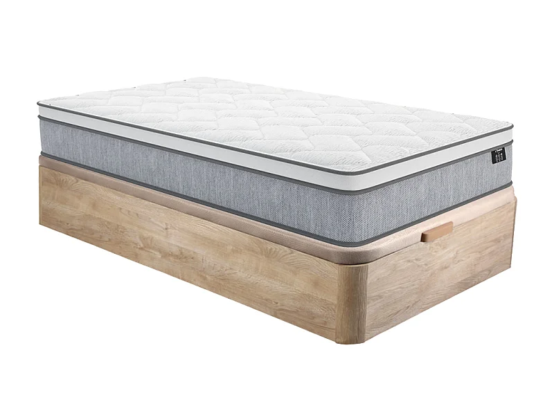 Ensemble 90 x 190 cm sommier coffre naturel clair + matelas ressorts ensachés ép.22cm - SERENITE de YSMÉE