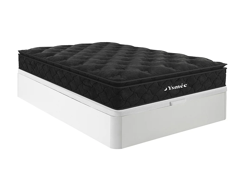 Ensemble 160 x 200 cm sommier coffre blanc + matelas ressorts ensachés surmatelas intégré ép.28cm - BLACK DREAM de YSMÉE