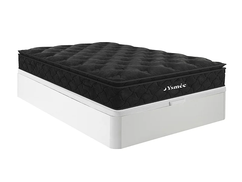 Ensemble 160 x 200 cm sommier coffre blanc + matelas ressorts ensachés surmatelas intégré ép.28cm - BLACK DREAM de YSMÉE