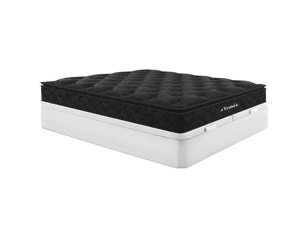 Ensemble 180 x 200 cm sommier coffre blanc + matelas ressorts ensachés surmatelas intégré ép.28cm - BLACK DREAM de YSMÉE