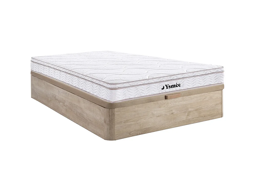 Ensemble 160 x 200 cm sommier coffre naturel clair + matelas ressorts 3 zones et mémoire de forme ép.20cm - WOLKENTANZ de YSMÉE