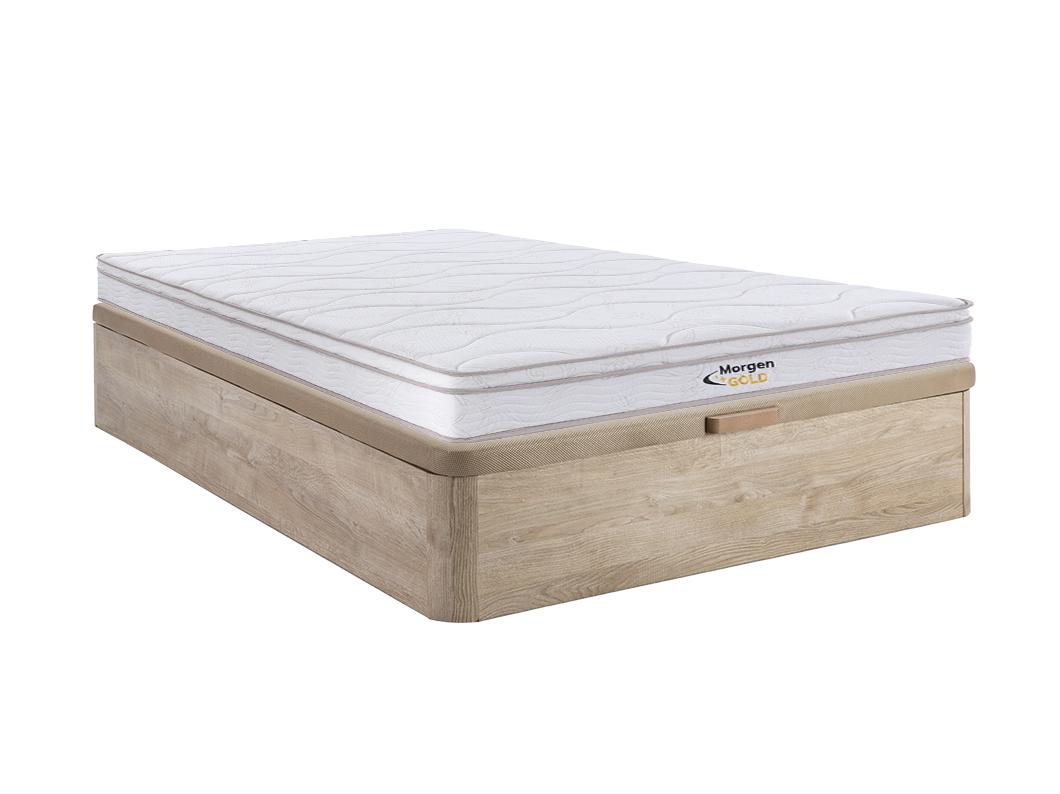 Ensemble 160 x 200 cm sommier coffre naturel clair + matelas ressorts 3 zones et mémoire de forme ép.20cm - WOLKENTANZ de MORGENGOLD