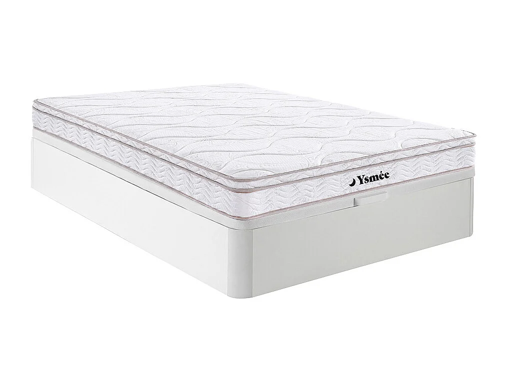 Conjunto 140x190 cm sommier com espaço de arrumação branco + colchão molas 3 zonas e memória de forma esp. 20 cm - WOLKENTANZ de YSMÉE