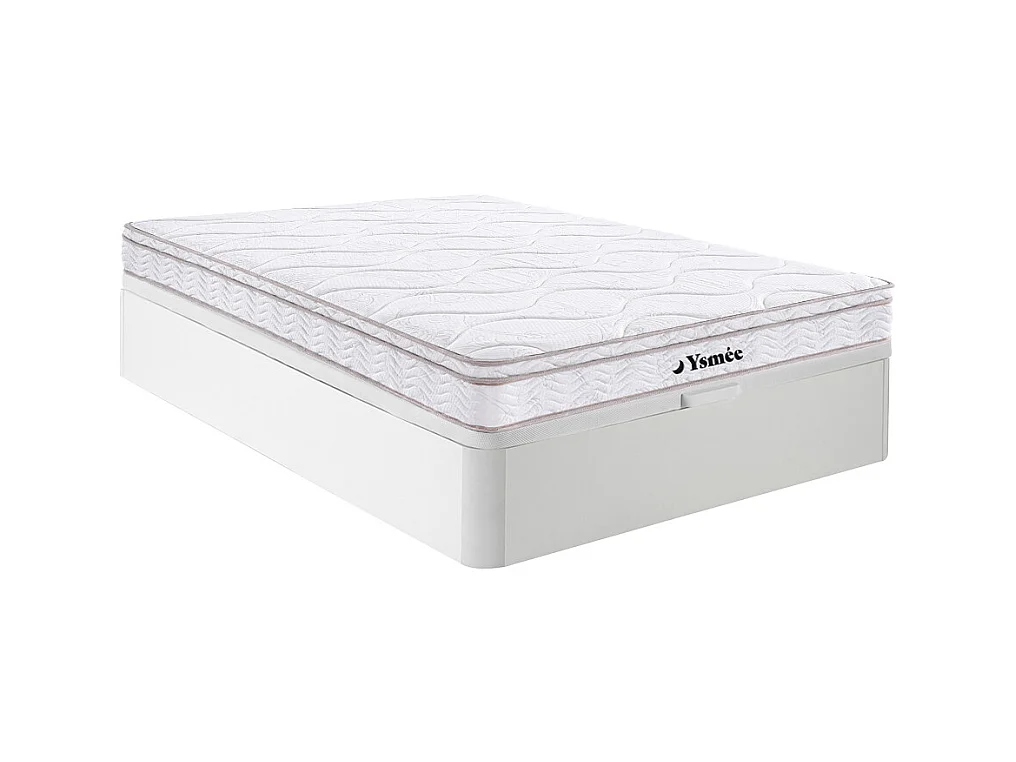 Ensemble 140 x 190 cm sommier coffre blanc + matelas ressorts 3 zones et mémoire de forme ép.20cm - WOLKENTANZ de YSMÉE
