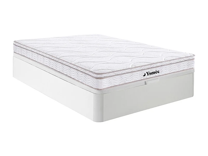 Ensemble 140 x 190 cm sommier coffre blanc + matelas ressorts 3 zones et mémoire de forme ép.20cm - WOLKENTANZ de YSMÉE
