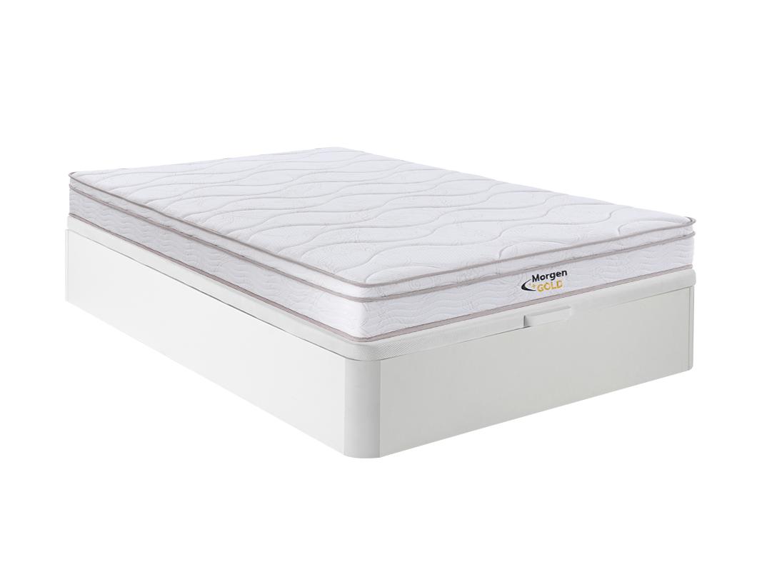 Ensemble 160 x 200 cm sommier coffre blanc + matelas ressorts 3 zones et mémoire de forme ép.20cm - WOLKENTANZ de MORGENGOLD