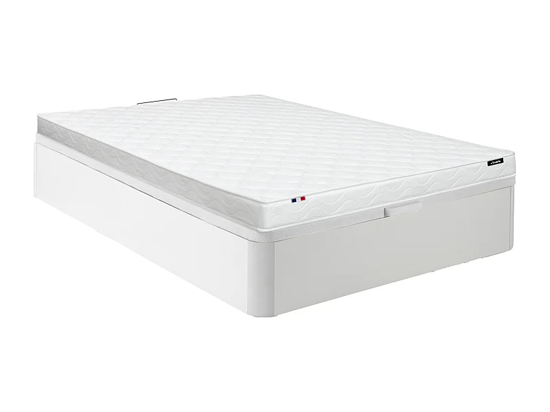 Ensemble 140 x 190 cm sommier coffre blanc + matelas mousse ép.15cm - ZEUS de YSMÉE