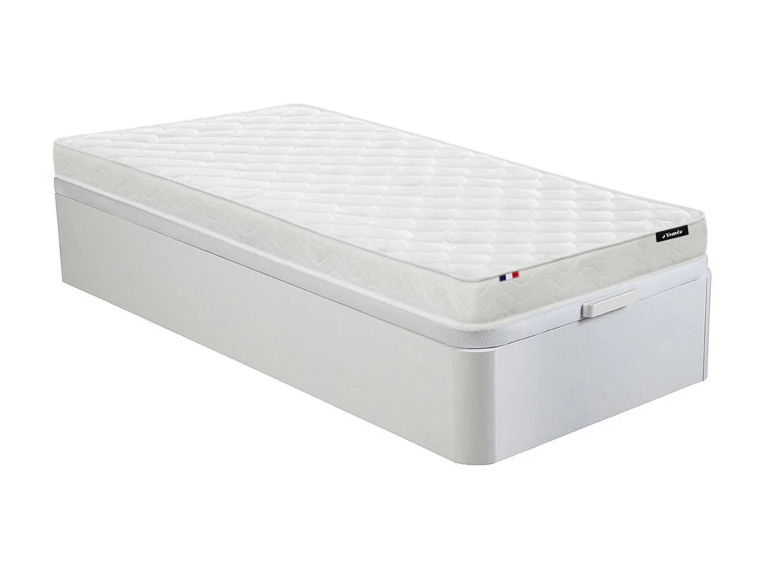 Set 90 x 190 cm bedbodem met opbergruimte, wit + matras van schuim van 15 cm dik - ZEUS van YSMÉE