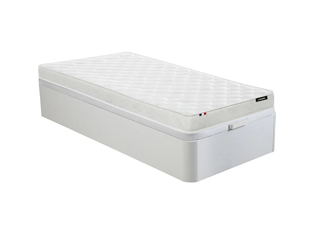 Ensemble 90 x 190 cm sommier coffre blanc + matelas mousse ép.15cm - ZEUS de YSMÉE