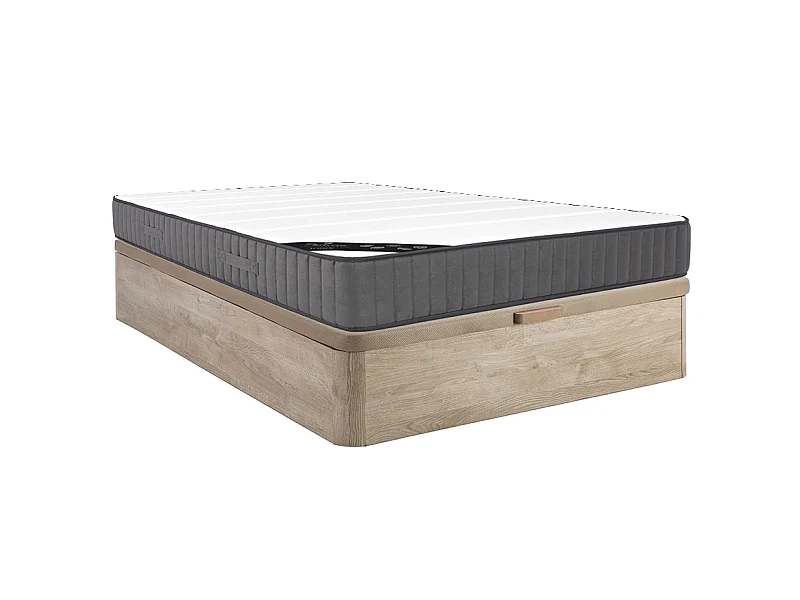 Taschenfederkernmatratze-Bettgestell-Set - 140 x 190 cm - Hybridmatratze - 7 Zonen - Hochelastischer Kaltschaum - Stärke 26 cm - Holzfarben hell - AUDACE von PALACIO