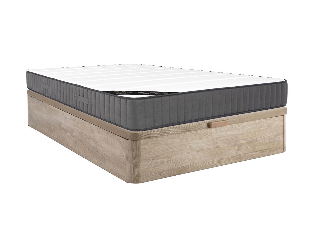 Ensemble 140 x 190 cm sommier coffre naturel clair + matelas hybride ressorts ensachés 7 zones et mousse haute résilience ép.26cm - AUDACE de PALACIO
