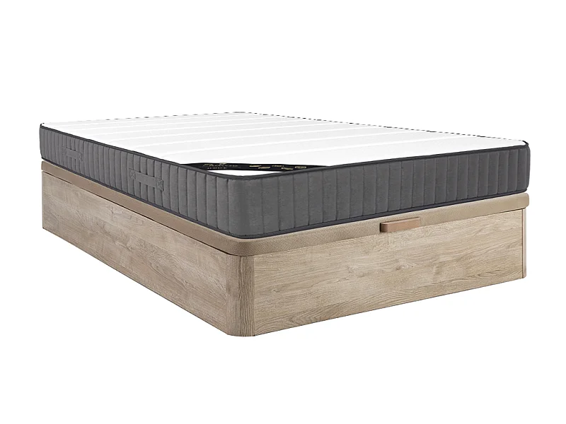 Taschenfederkernmatratze-Bettgestell-Set - 160 x 200 cm - Hybridmatratze - 7 Zonen - Hochelastischer Kaltschaum - Stärke 26 cm - Holzfarben hell - AUDACE von PALACIO