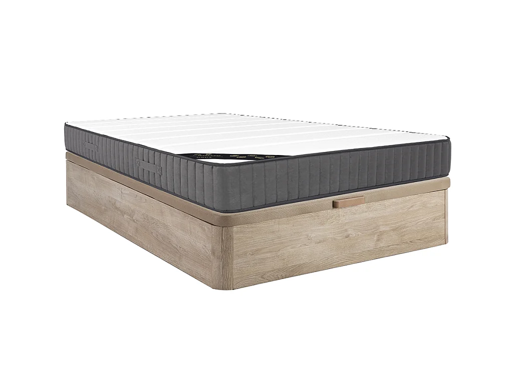 Ensemble 160 x 200 cm sommier coffre naturel clair + matelas hybride ressorts ensachés 7 zones et mousse haute résilience ép.26cm - AUDACE de PALACIO