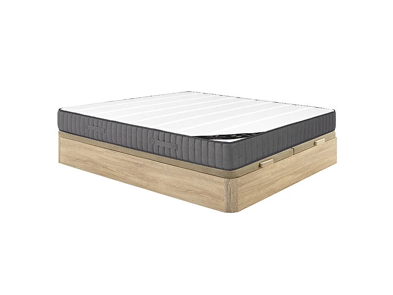 Ensemble 180 x 200 cm sommier coffre naturel clair + matelas hybride ressorts ensachés 7 zones et mousse haute résilience ép.26cm - AUDACE de PALACIO