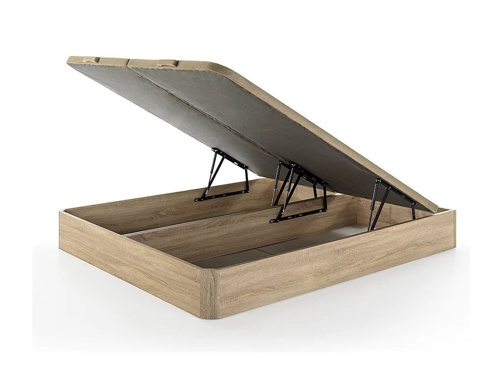 Set 180 x 200 cm bedbodem met opbergruimte, licht naturel + hybride matras met pocketveren met 7 zones en zeer veerkrachtig schuim van 26 cm dik - AUDACE van PALACIO
