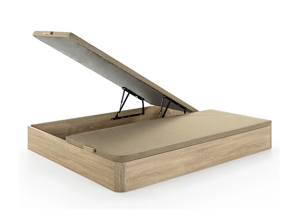Set 180 x 200 cm bedbodem met opbergruimte, licht naturel + hybride matras met pocketveren met 7 zones en zeer veerkrachtig schuim van 26 cm dik - AUDACE van PALACIO