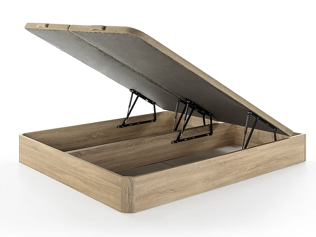 Set 180 x 200 cm bedbodem met opbergruimte, licht naturel + hybride matras met pocketveren met 7 zones en zeer veerkrachtig schuim van 26 cm dik - AUDACE van PALACIO