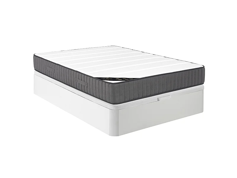 Ensemble 140 x 190 cm sommier coffre blanc + matelas hybride ressorts ensachés 7 zones et mousse haute résilience ép.26cm - AUDACE de PALACIO