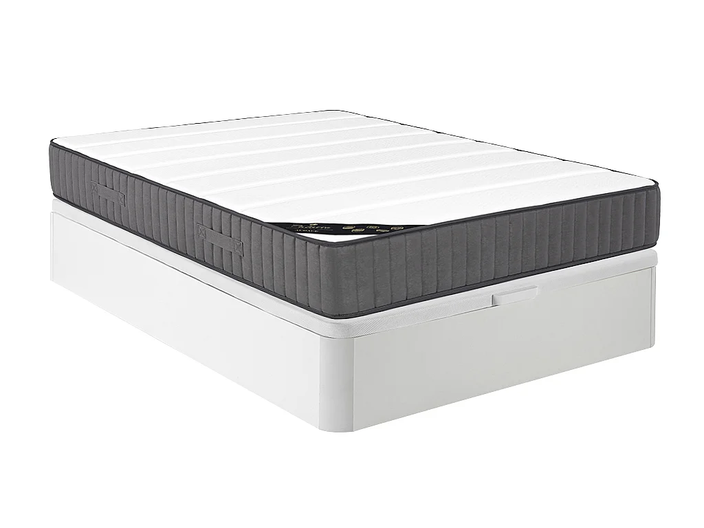 Taschenfederkernmatratze-Bettgestell-Set - 160 x 200 cm - Hybridmatratze - 7 Zonen - Hochelastischer Kaltschaum - Stärke 26 cm - Weiß - AUDACE von PALACIO