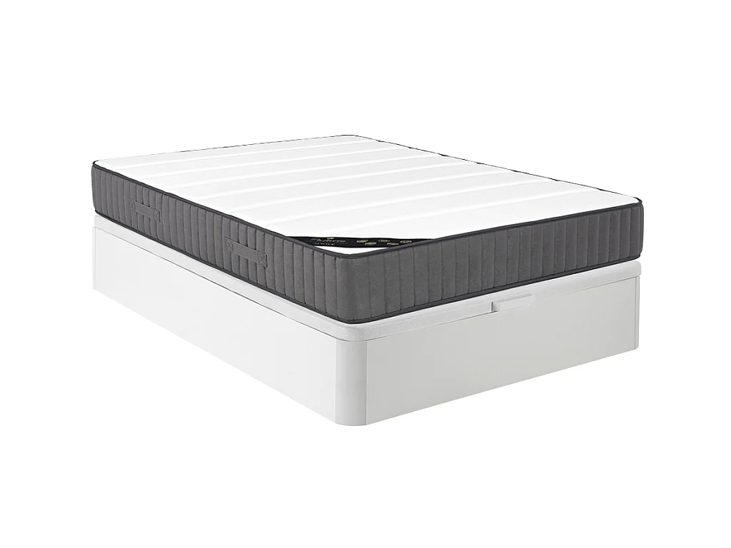 Ensemble 160 x 200 cm sommier coffre blanc + matelas hybride ressorts ensachés 7 zones et mousse haute résilience ép.26cm - AUDACE de PALACIO