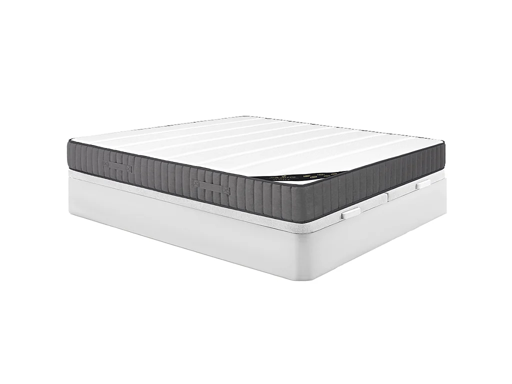 Ensemble 180 x 200 cm sommier coffre blanc + matelas hybride ressorts ensachés 7 zones et mousse haute résilience ép.26cm - AUDACE de PALACIO