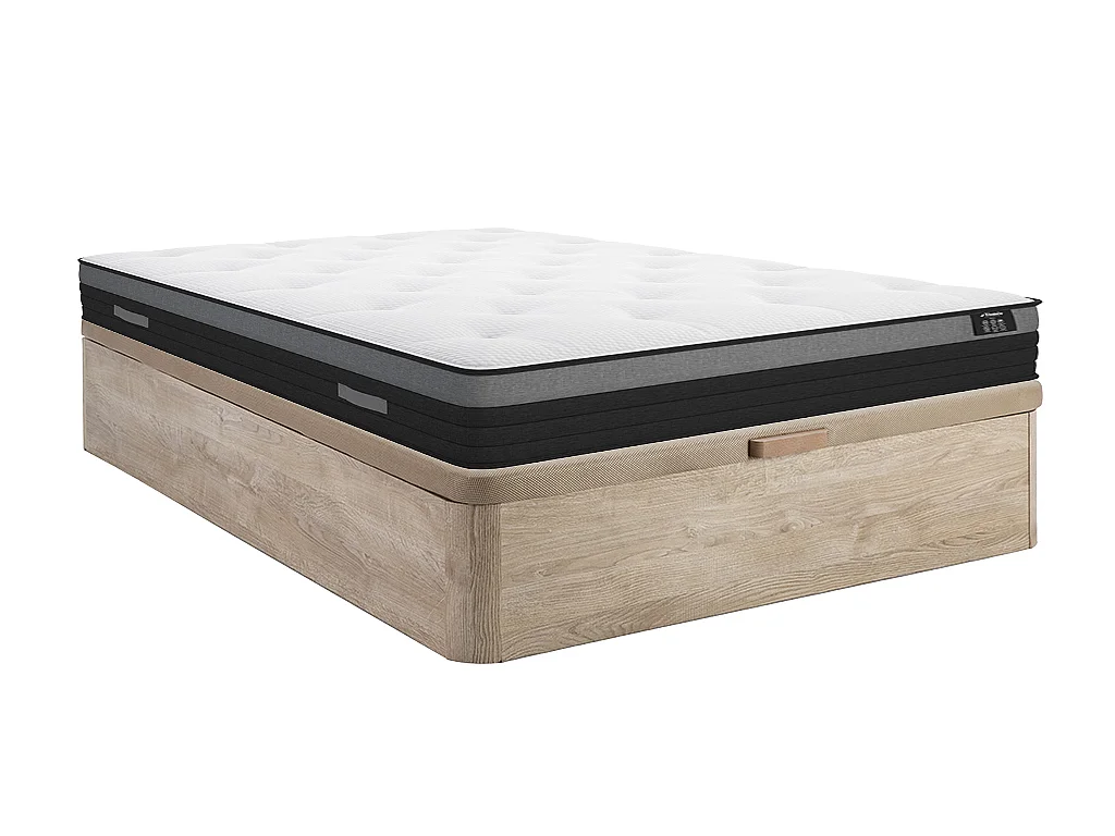 Ensemble 160 x 200 cm sommier coffre naturel clair + matelas ressorts ensachés à bande respirante ép.23cm - AIRPLAY de YSMÉE