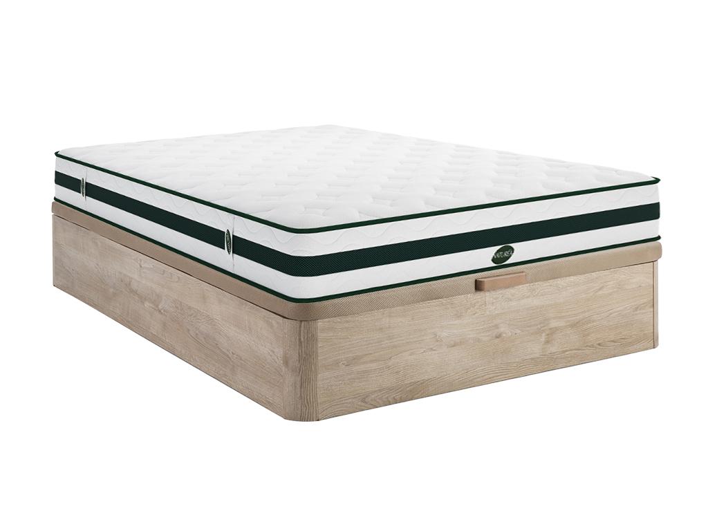 Ensemble 160 x 200 cm sommier coffre naturel clair + matelas naturel ressorts ensachés 5 zones ép.24cm - AGATHE de NATUREA
