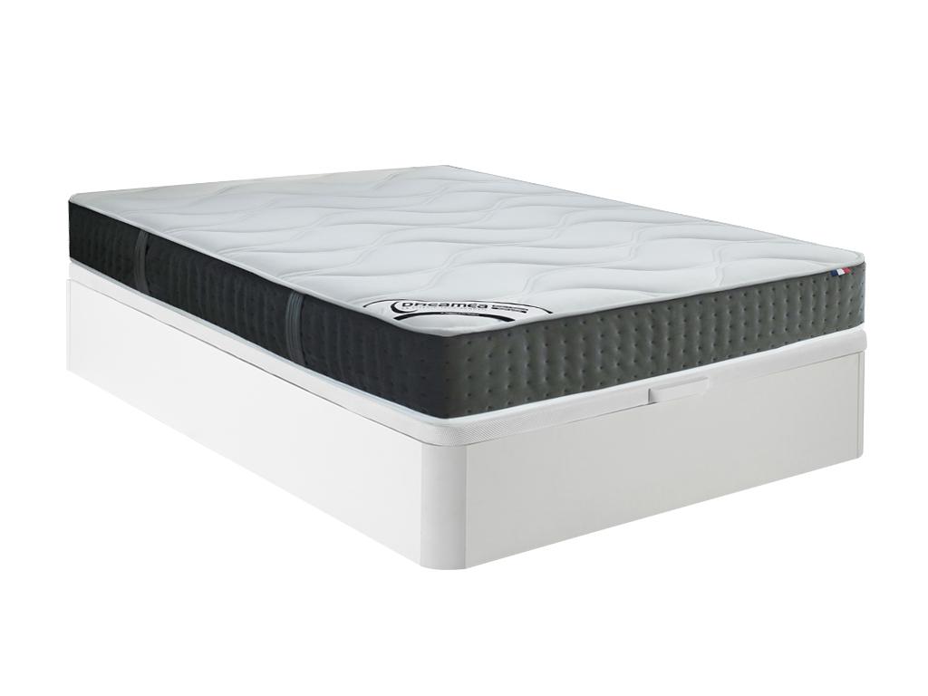 Ensemble 160 x 200 cm sommier coffre blanc + matelas hybride ressorts ensachés 7 zones et mémoire de forme ép.25cm - TIAMAT de DREAMEA