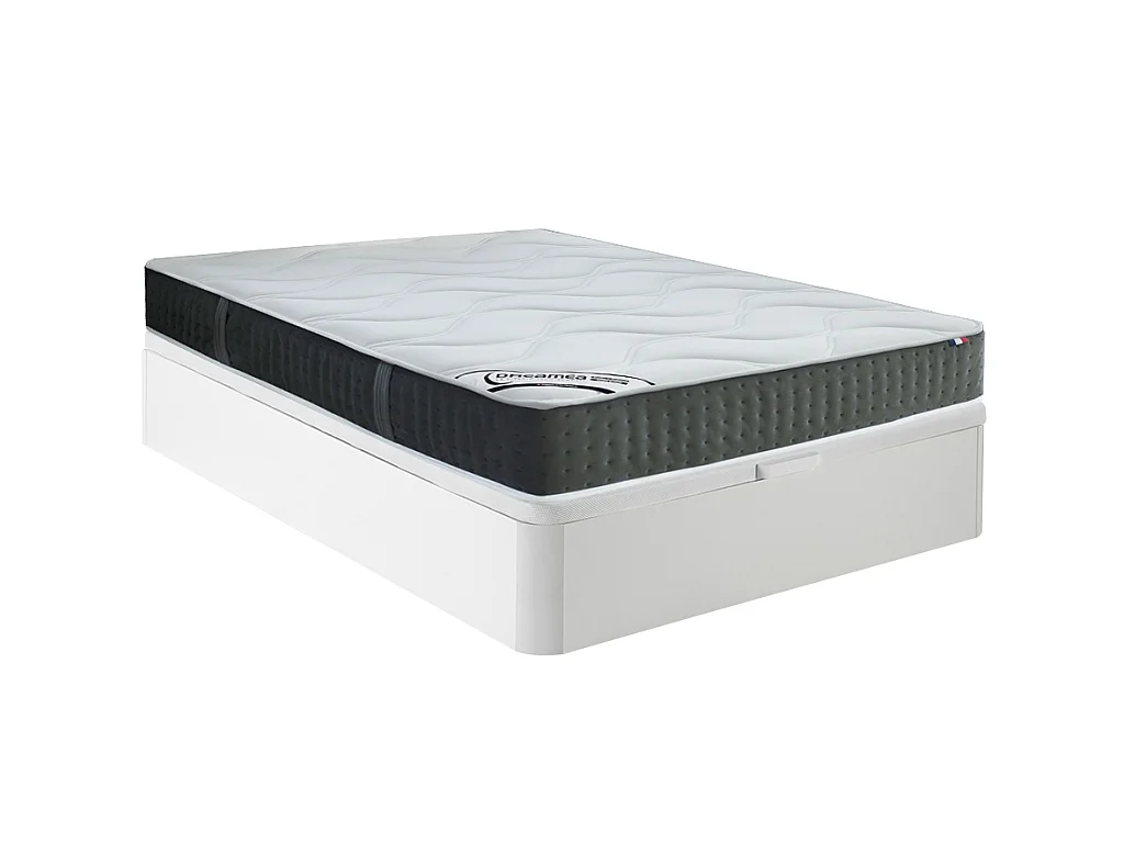 Ensemble 160 x 200 cm sommier coffre blanc + matelas hybride ressorts ensachés 7 zones et mémoire de forme ép.25cm - TIAMAT de DREAMEA