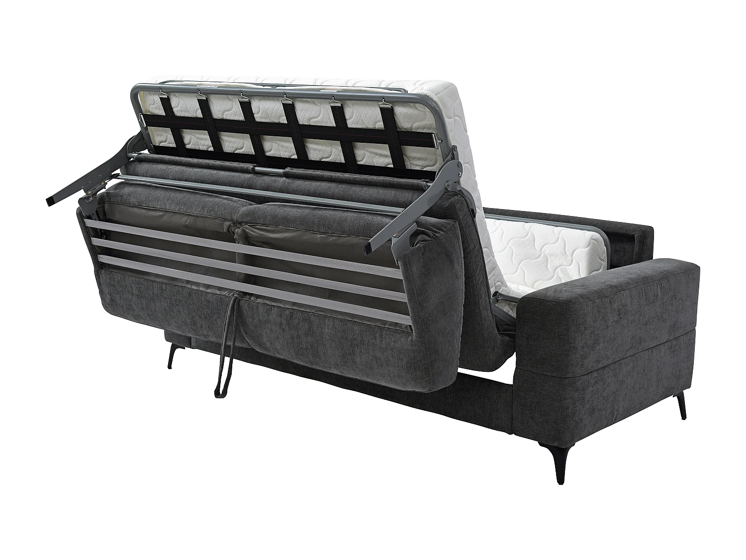 Divano letto 3 posti a ribalta in tessuto antracite - DUJARDA