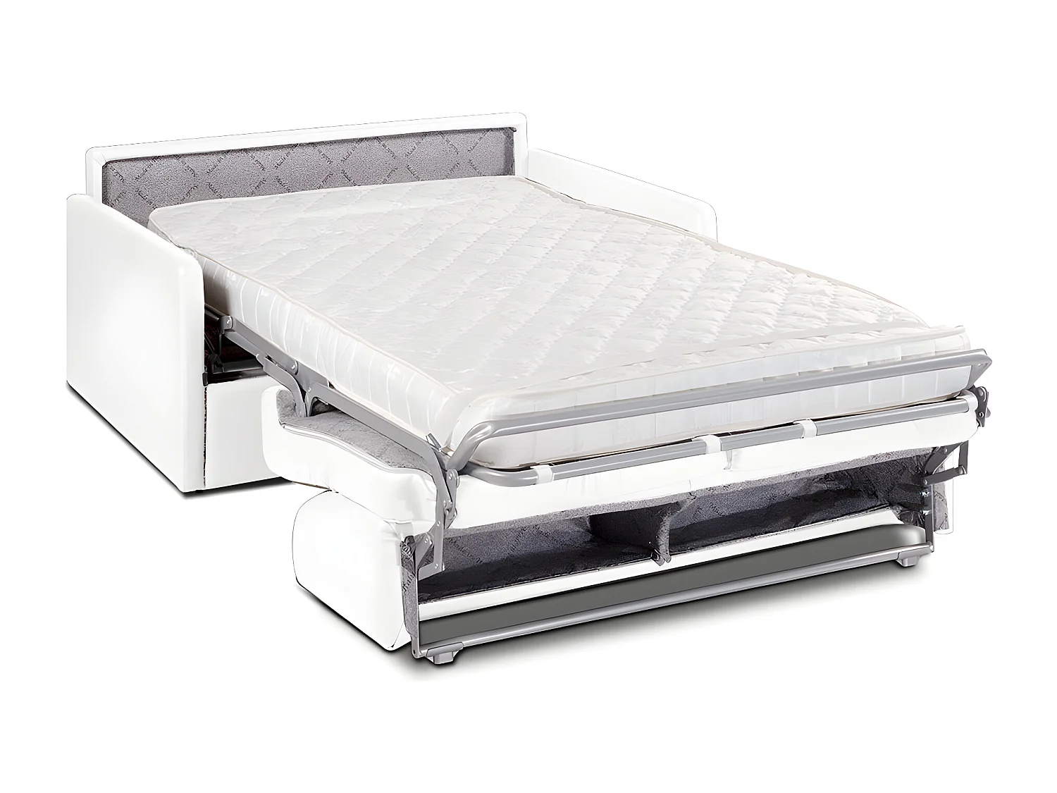 Canapé 2 places convertible express en simili blanc avec assise mémoire de forme - Couchage 120 cm - Matelas 14 cm CALIFE