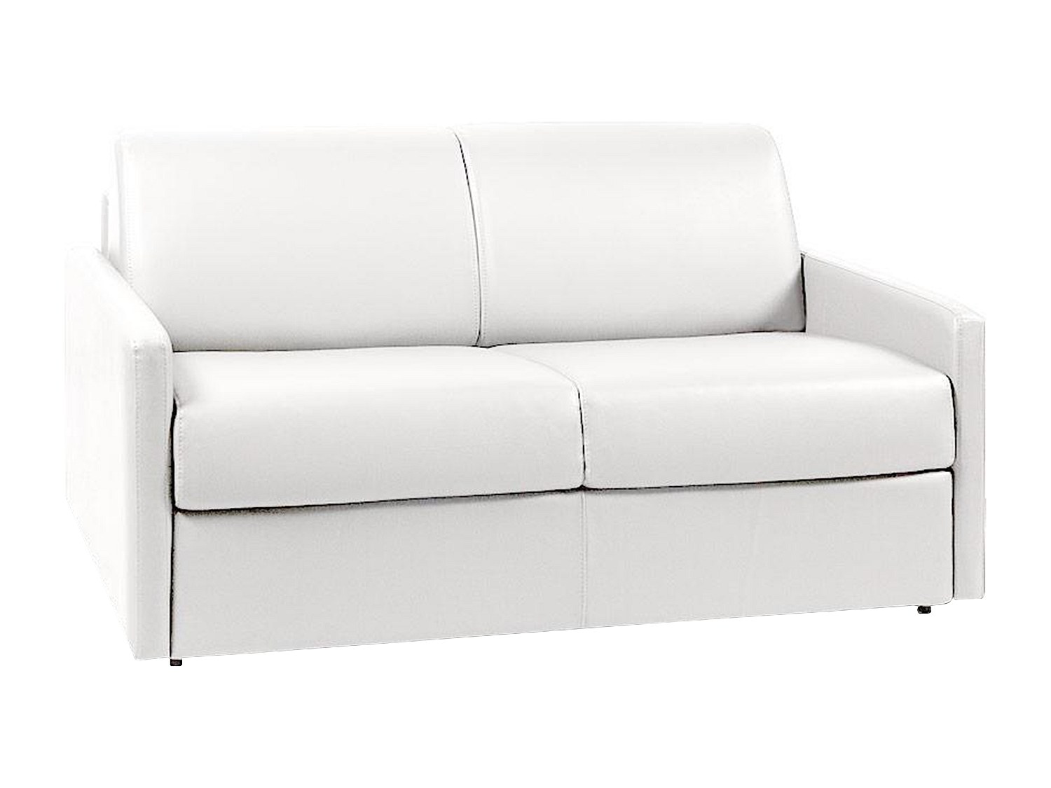 Canapé 2 places convertible express en simili blanc avec assise mémoire de forme - Couchage 120 cm - Matelas 14 cm CALIFE