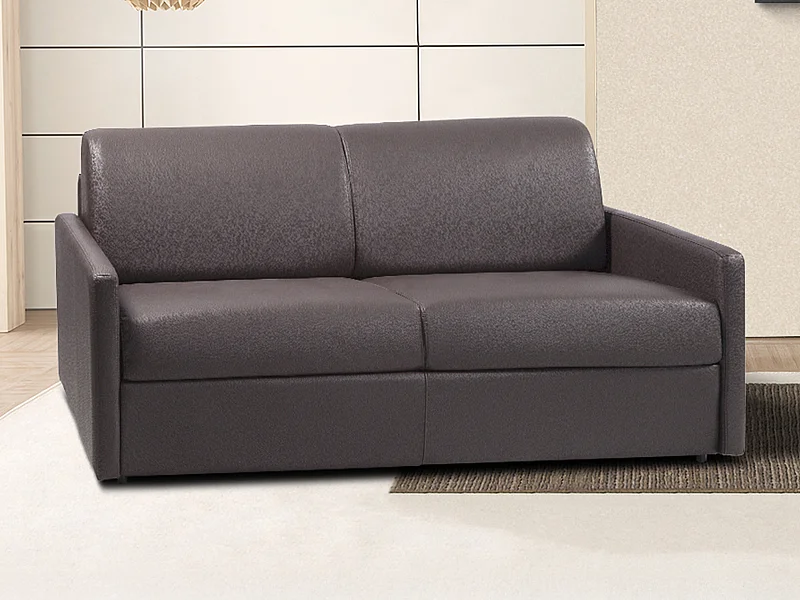Canapé 2 places convertible express en simili gris avec assise mémoire de forme - Couchage 120 cm - Matelas 14 cm CALIFE