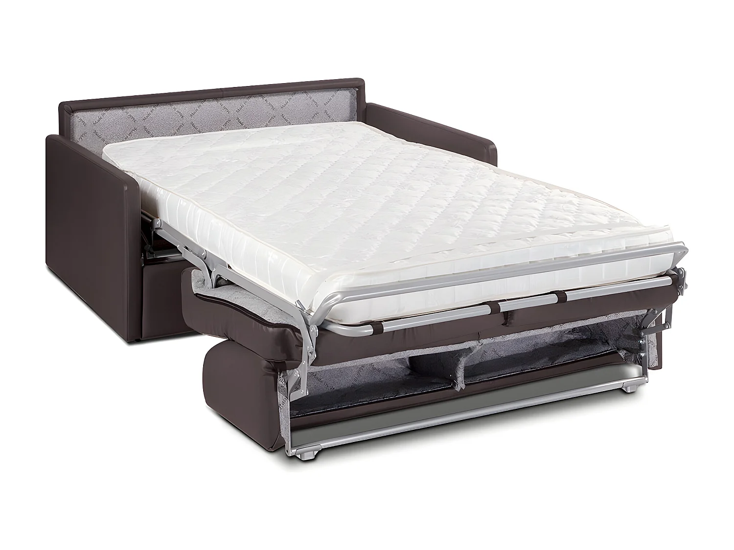 Canapé 2 places convertible express en simili marron avec assise mémoire de forme - Couchage 120 cm - Matelas 14 cm CALIFE