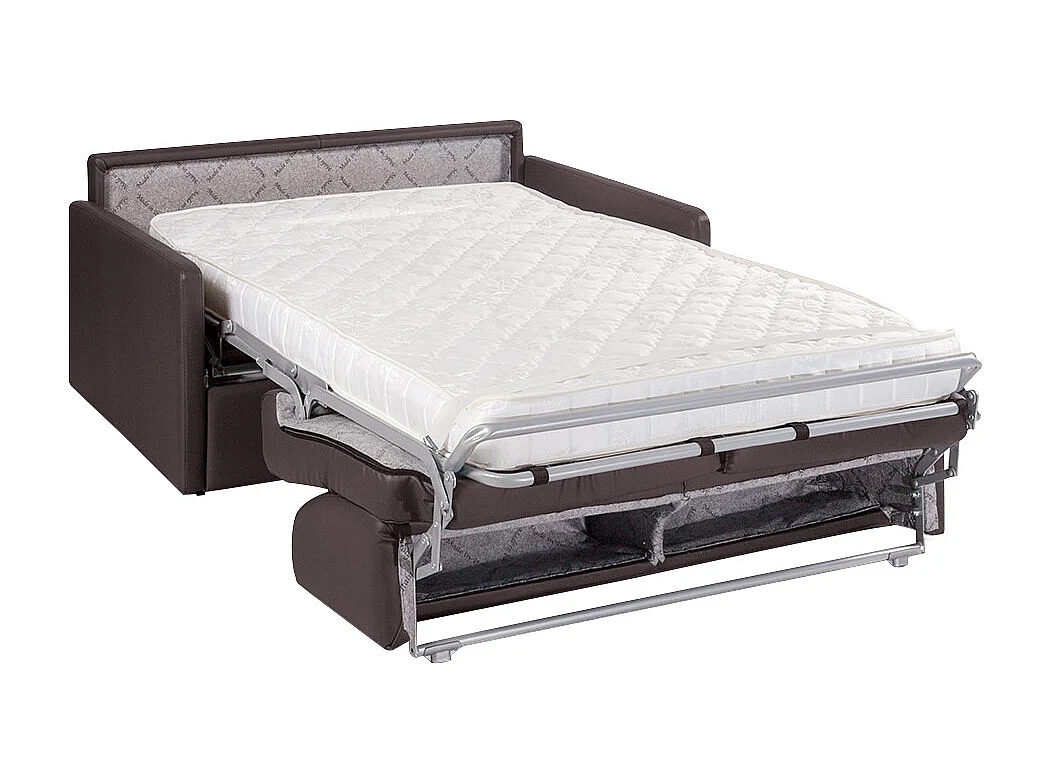 Canapé 2 places convertible express en simili taupe avec assise mémoire de forme - Couchage 120 cm - Matelas 14 cm CALIFE