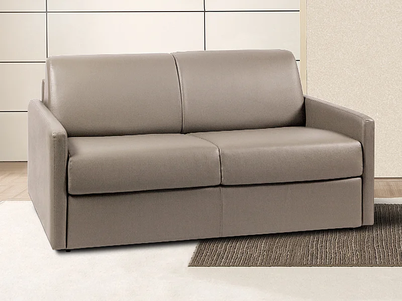 Canapé 2 places convertible express en simili taupe avec assise mémoire de forme - Couchage 120 cm - Matelas 14 cm CALIFE