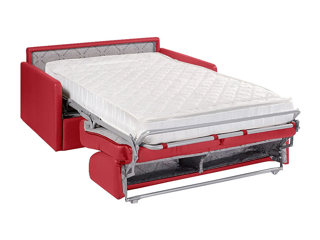 Canapé 2 places convertible express en simili rouge avec assise mémoire de forme - Couchage 120 cm - Matelas 18 cm CALIFE